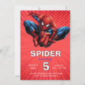 Spiderman Thema Verjaardag Superheld Spin Feestje Kaart (Voorkant)