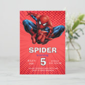 Spiderman Thema Verjaardag Superheld Spin Feestje Kaart (Staand voorkant)