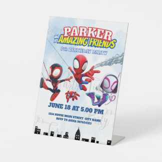 Spiderman Thema Verjaardag Superheld Spin Feestje Reclamebord Met Voetstuk