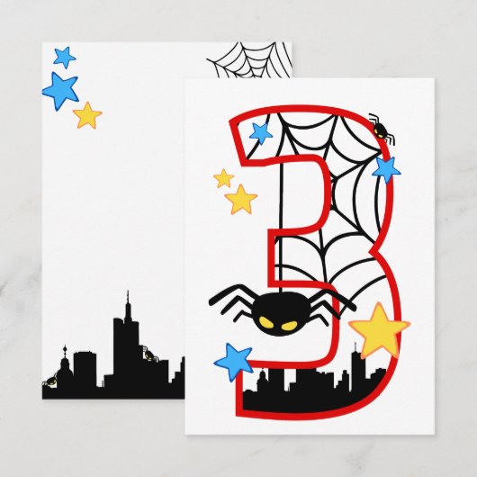 Spiderman verjaardagsuitnodiging 3 jaar kaart (Voorkant / Achterkant)