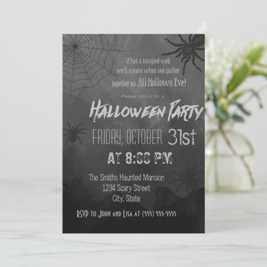 Spiders Halloween Party Invitation Kaart (Staand voorkant)
