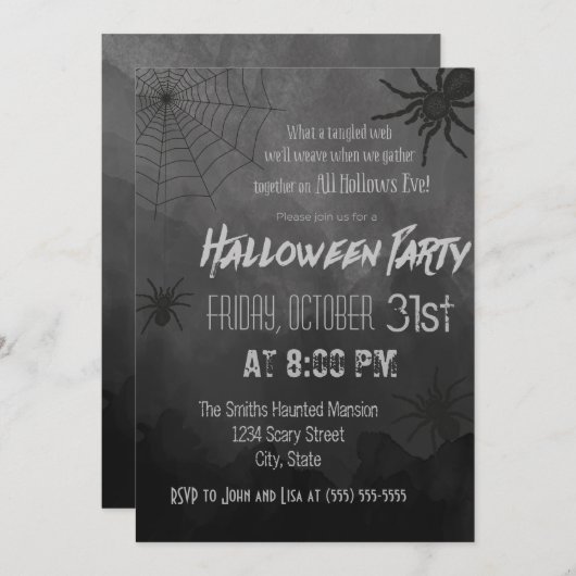 Spiders Halloween Party Invitation Kaart (Voorkant / Achterkant)