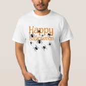 Spiders Happy Halloween Zwart en Sinaasappel T-shi T-shirt (Voorkant)