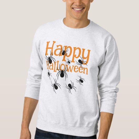 Spiders Happy Halloween Zwart en Sinaasappel T-shi Trui (Voorkant)