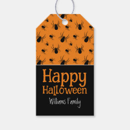 Spiders Happy Halloween Zwart Sinaasappel Custom Cadeaulabel