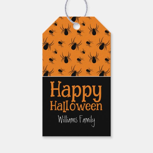 Spiders Happy Halloween Zwart Sinaasappel Custom Cadeaulabel (Voorkant)