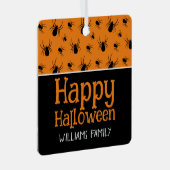 Spiders Happy Halloween Zwart Sinaasappel Custom n Metalen Ornament (Voorkant Rechts)