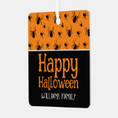 Spiders Happy Halloween Zwart Sinaasappel Custom n Metalen Ornament (Voorkant links)