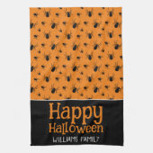 Spiders Happy Halloween Zwart Sinaasappel Custom n Theedoek (Verticaal)
