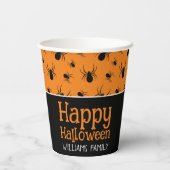 Spiders Happy Halloween Zwart Sinaasappel Custom Papieren Bekers (Achterkant)