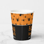 Spiders Happy Halloween Zwart Sinaasappel Custom Papieren Bekers (Rechts)