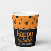 Spiders Happy Halloween Zwart Sinaasappel Custom Papieren Bekers (Voorkant)