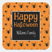 Spiders Happy Halloween Zwart Sinaasappel Custom Vierkante Sticker (Voorkant)