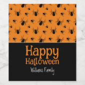 Spiders Happy Halloween Zwart Sinaasappel Custom Wijn Etiket (Enkel label)
