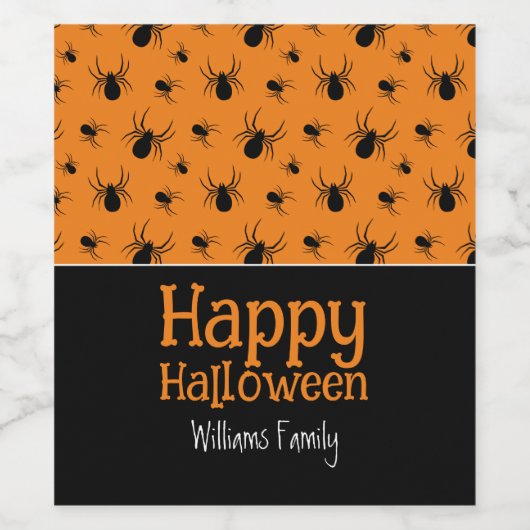 Spiders Happy Halloween Zwart Sinaasappel Custom Wijn Etiket (Enkel label)