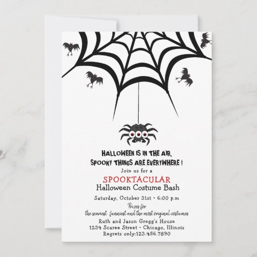 Spider's Web en Bats Halloween Costume Party Kaart (Voorkant)