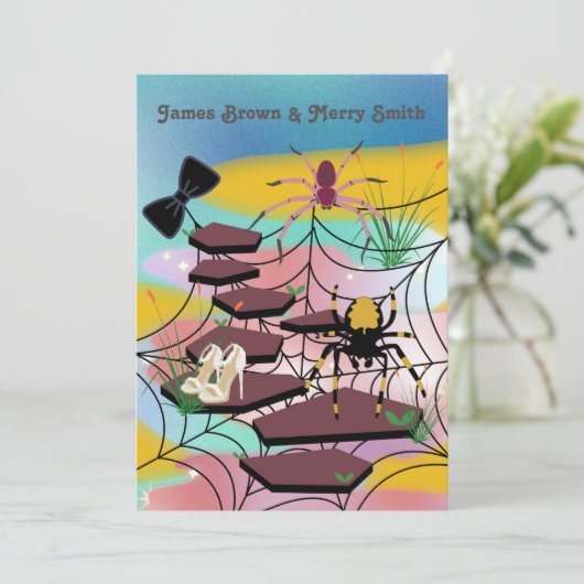 Spiders web Noble Shoes Path Bow Stropdas Wedding Kaart (Staand voorkant)