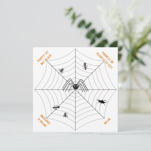 Spider's Web Party in My Place - Party Invitation Kaart (Staand voorkant)