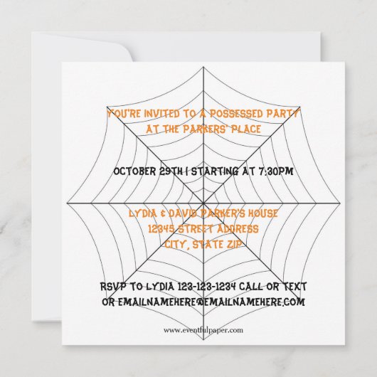 Spider's Web Party in My Place - Party Invitation Kaart (Achterkant)