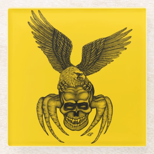 Spiderskull met Eagle Glazen Onderzetter (Voorkant)