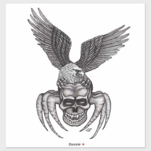 Spiderskull met Eagle in Tattoo-stijl Sticker (Vel)