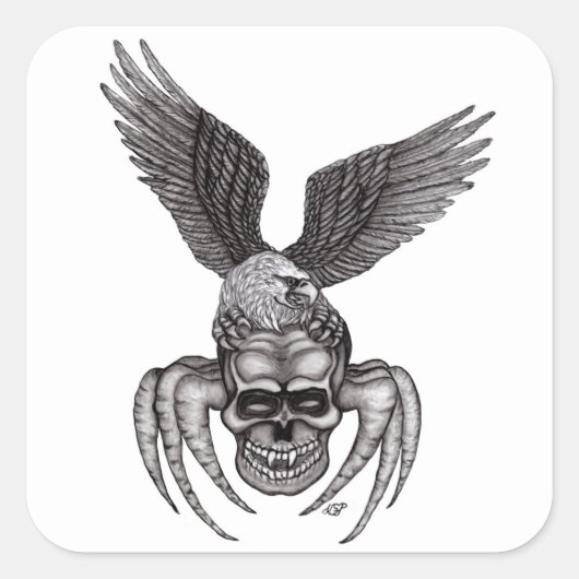 Spiderskull met Eagle Vierkante Sticker (Voorkant)