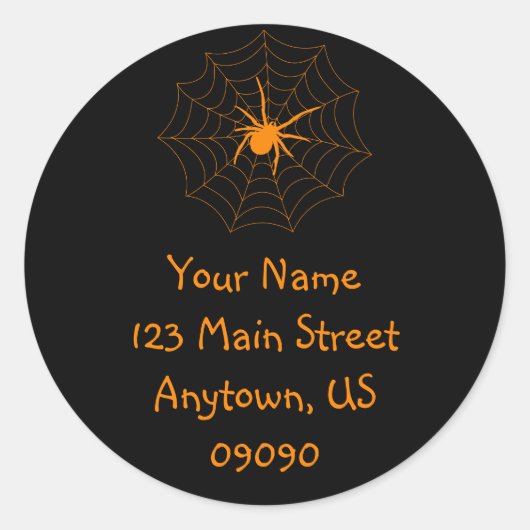 Spiderweb Adreslabel (Sinaasappel / zwart) Ronde Sticker (Voorkant)