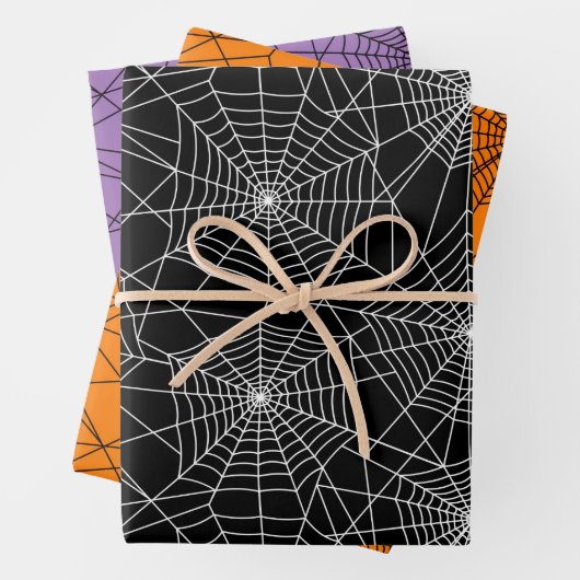 Spiderweb Black en White Halloween Inpakpapier Vel (In situ)