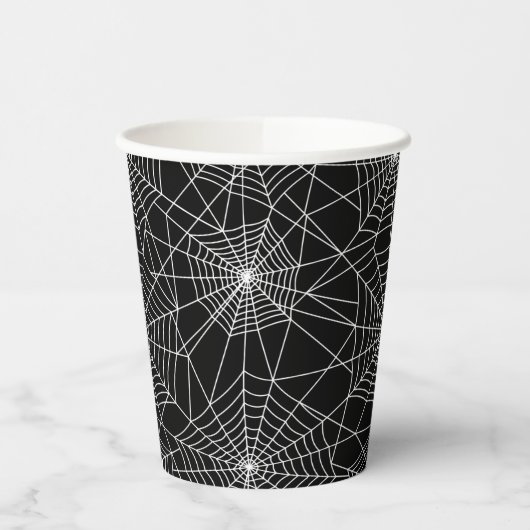 Spiderweb Black en White Halloween Papieren Bekers (Links)