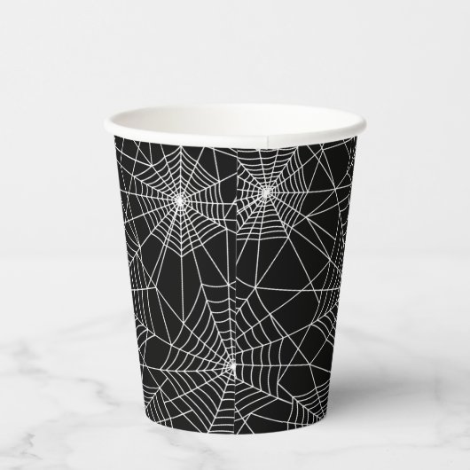 Spiderweb Black en White Halloween Papieren Bekers (Rechts)