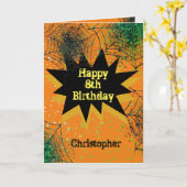 Spiderweb Black Oranje Kinder Halloween Birthday Kaart (Gele Bloem)