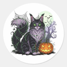 Spiderweb Coon – Maine Coon Halloween Ronde Sticker