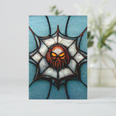 Spiderweb Creepy Birthday Party Oranje en Blue Bedankkaart (Staand voorkant)
