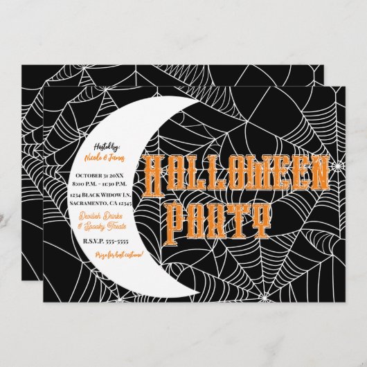 Spiderweb Crescent Moon Halloween Kostuum Party Kaart (Voorkant / Achterkant)