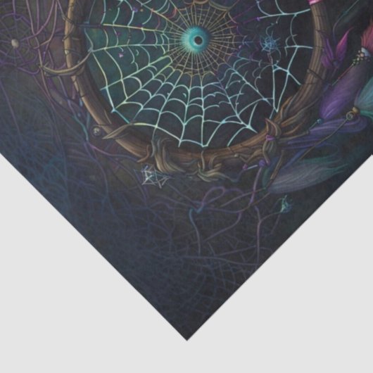 Spiderweb Dreamcatcher Bright Feather Decoupage Tissuepapier (Detail)