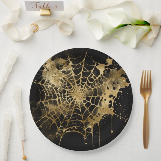 Spiderweb Elegantie | Creepy Mooi Goud Cobweb Papieren Bordje (Huwelijk)