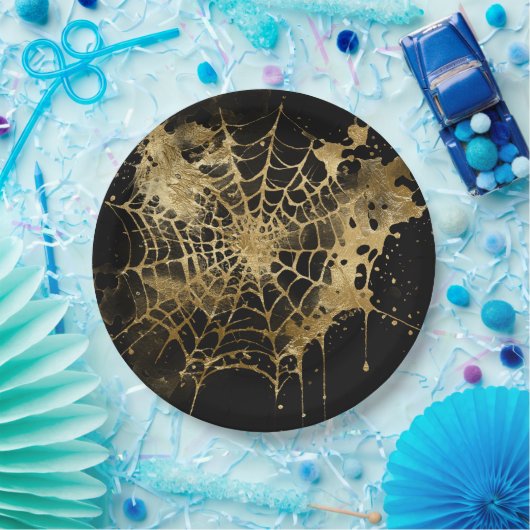 Spiderweb Elegantie | Creepy Mooi Goud Cobweb Papieren Bordje (Feest)