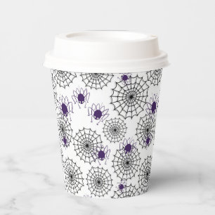 Spiderweb en Paarse Spiders Halloween White Patter Papieren Bekers