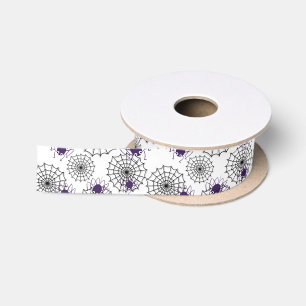 Spiderweb en Paarse Spiders Halloween White Patter Satijnen Lint