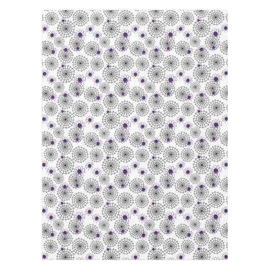 Spiderweb en Paarse Spiders Halloween White Patter Tafelkleed (Voorkant)