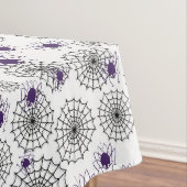 Spiderweb en Paarse Spiders Halloween White Patter Tafelkleed (Voorbeeld)