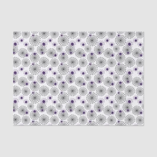 Spiderweb en Paarse Spiders Halloween White Patter Tissuepapier (Voorkant)