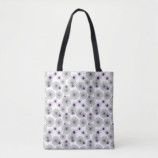 Spiderweb en Paarse Spiders Halloween White Patter Tote Bag (Voorkant)