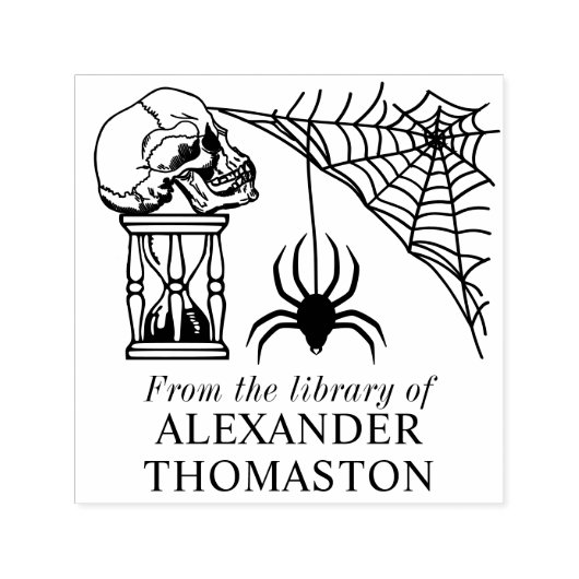 Spiderweb Gotische Schedel Zandloper Bibliotheek B Zelfinktende Stempel (Design)