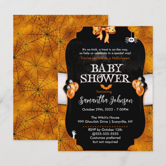 Spiderweb Halloween Baby shower Invitation Uitnodiging Briefkaart (Voorkant / Achterkant)