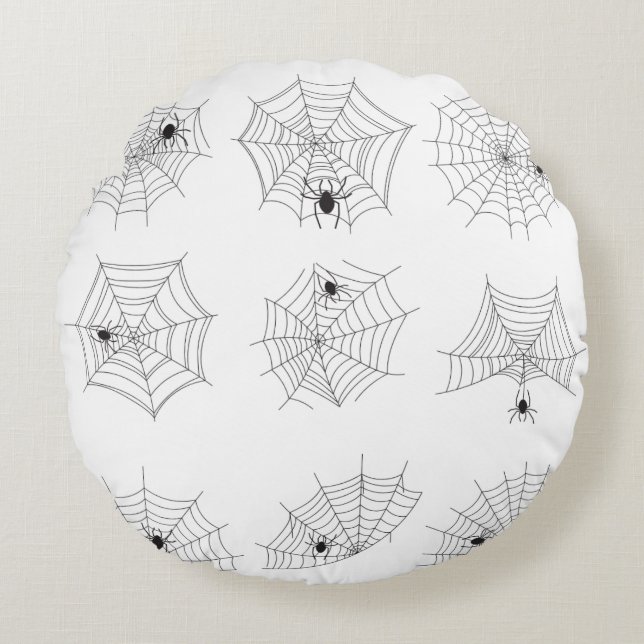 Spiderweb Halloween zwart-wit ontwerp Rond Kussen (Voorkant)