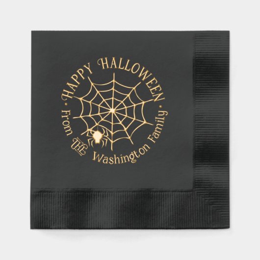 SpiderWeb & Hanging Spider Halloween Familienaam Folie Servetten (Voorkant)