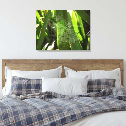 Spiderweb in de Natuur Tropische bladeren Canvas Afdruk (Insitu (Slaapkamer))
