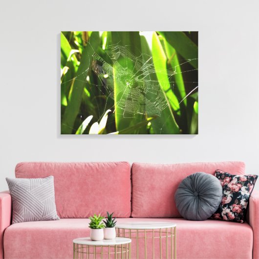Spiderweb in de Natuur Tropische bladeren Canvas Afdruk (Insitu (Woonkamer))