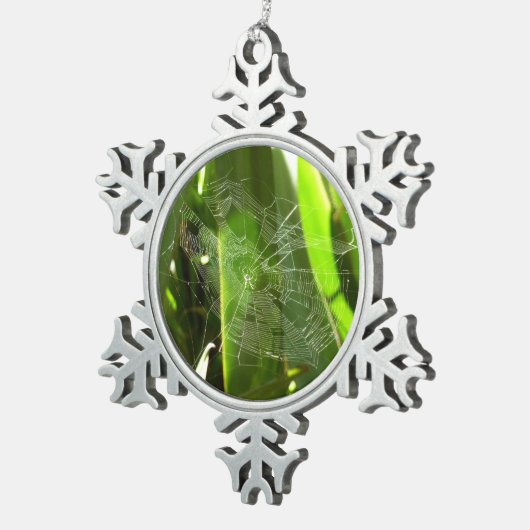Spiderweb in de Natuur Tropische bladeren Tin Sneeuwvlok Ornament (Rechts)